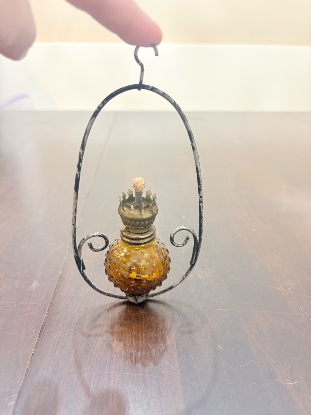 Vintage Amber Glass Hanging oil lamp